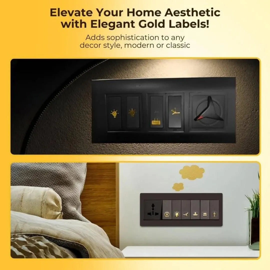 Gold Switch Board Stickers – Premium 3D Vinyl Decals