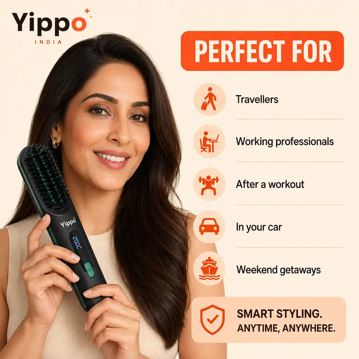 SleekGo™ Cordless Hair Straightener Brush – Portable & Rechargeable