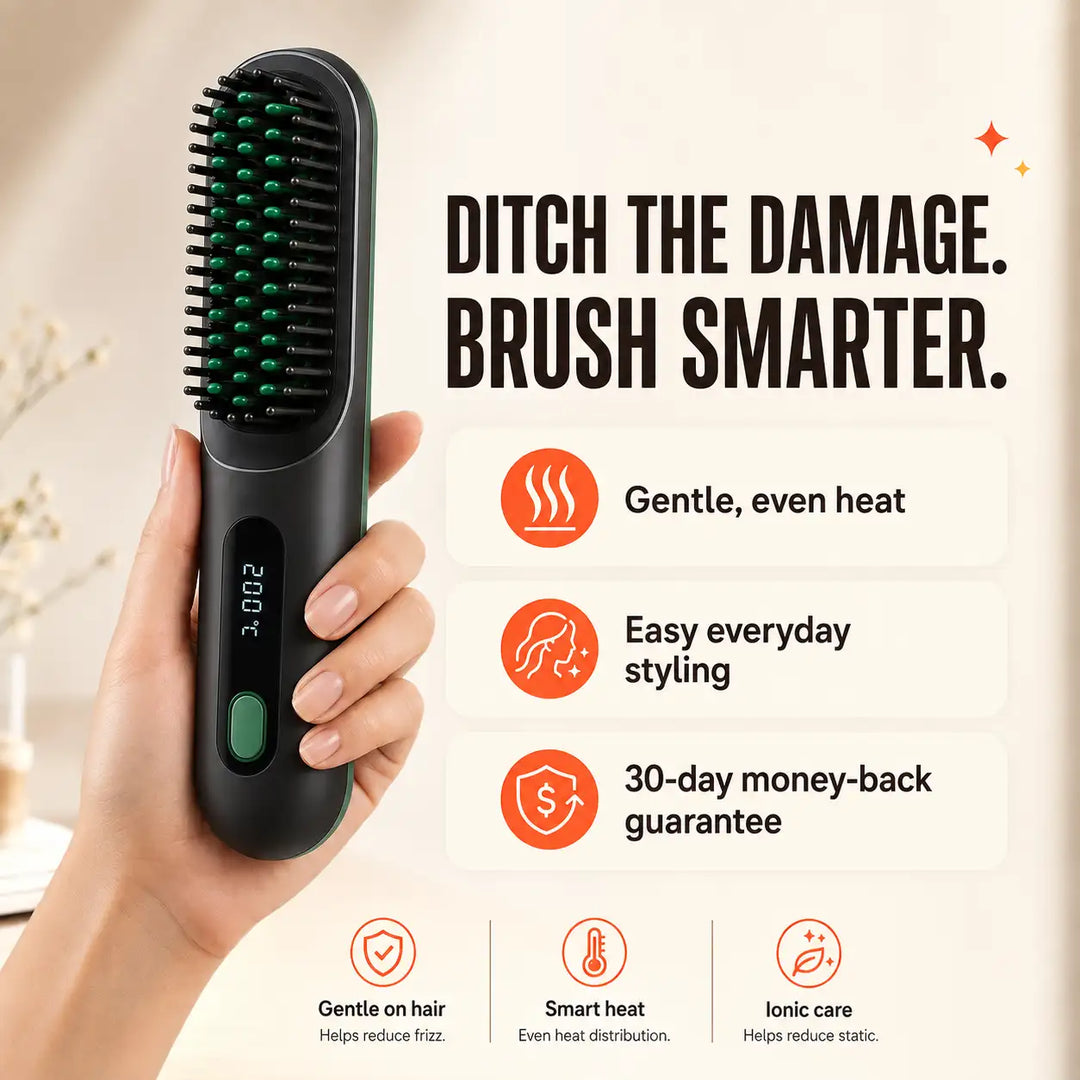 SleekGo™ Cordless Hair Straightener Brush – Portable & Rechargeable