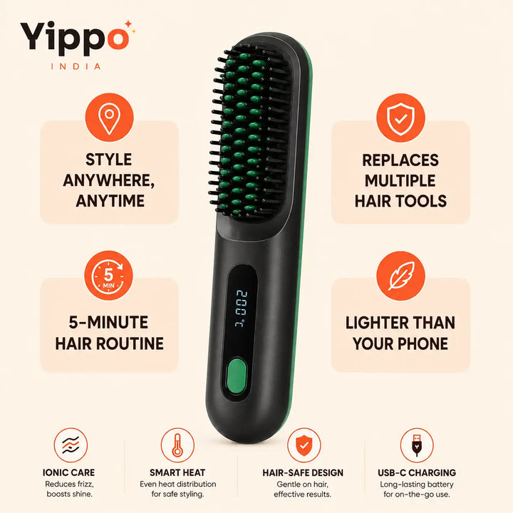 SleekGo™ Cordless Hair Straightener Brush – Portable & Rechargeable